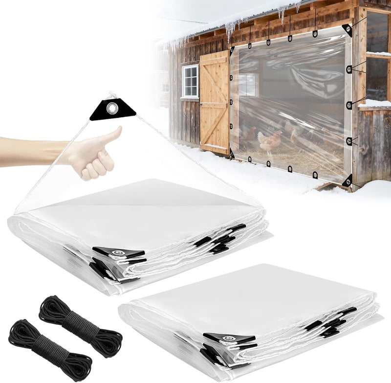 Beeplove 6x8ft Anti-Tear Clear Tarp Waterproof for Patio Winterizing - 2pcs Windproof Poly Tarpaulin, Heavy Duty Transparent Enclosure with Grommets for Covering Chicken Coops Greenhouse Garden Plants - Image 1